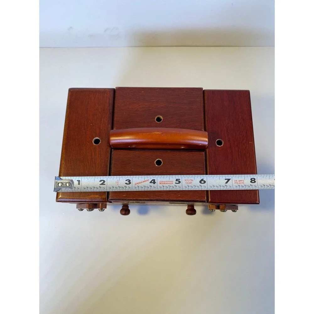 Singer Wooden Accordion Sewing Basket Cantilever Box Cherry Finish Vintage Style